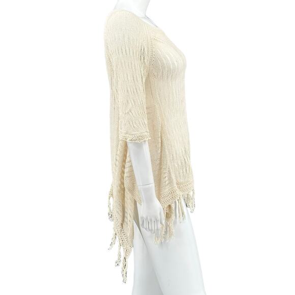 Angel of the North Top Womens Medium Tan Knit‎ Fringe Sheer Beachy Boho Festival - Picture 3 of 9